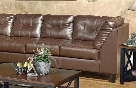 Brown Bonded Leather Modern Sectional Sofa Wtufted Seats