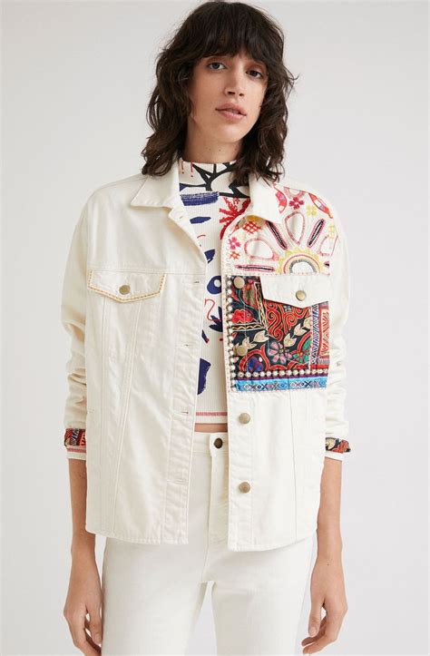 Desigual Oversized Embroidered Denim Jacket Jackets From Shirt Sleeves Uk