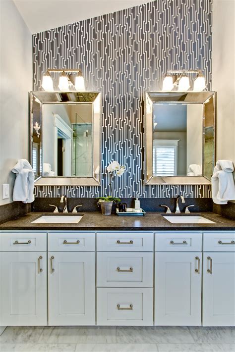 Transitional Bathroom With Bold Black And White Wallpaper Hgtv