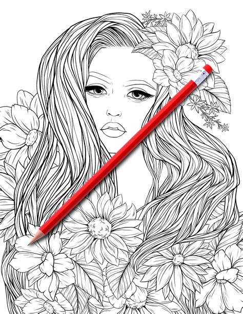 Adult Coloring 10 Pages Set Of Ladys Digital Coloring Book Etsy