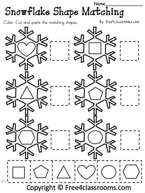 Free Snowflake Shape Matching Worksheet Free Worksheets Free4classrooms