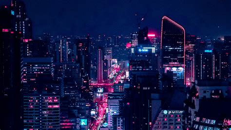 Wallpaper Id 12866 Night City City Lights Aerial View Buildings