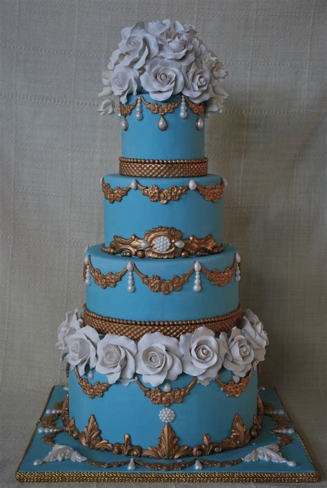 Blue And Gold Wedding Cake