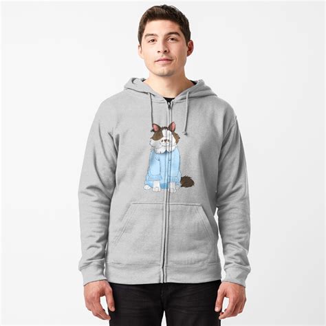 Cartoony Cat In A Sweater Illustration Zipped Hoodie By