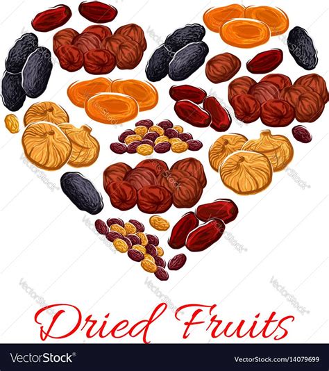 Heart Of Dried Fruits Snacks Vector Image Dried Fruits Fruit Snacks Snacks