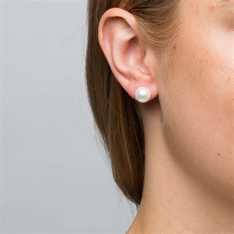 Stud Earrings With 9mm Cultured Freshwater Pearl In 10ct Yellow Gold