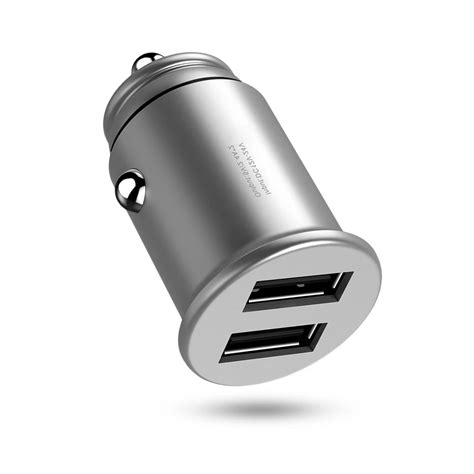 Mini Dual Usb Car Charger Adapter Fast Charging Quick Charge Metal Car