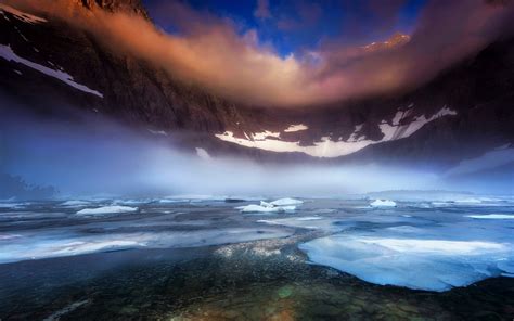 Mountain Sea And Fogs Nature Landscape Lake Glacier National Park