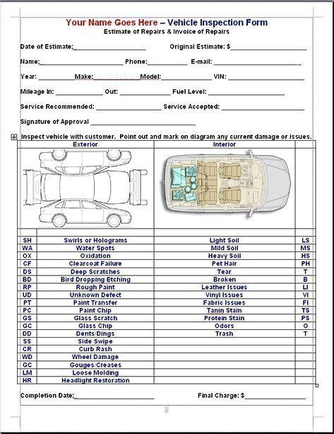 Image Result For Car Detail Checklist Vehicle Inspection Car