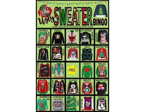 Ugly Sweater Bingo 30 Cards Christmas Party Game Christmas