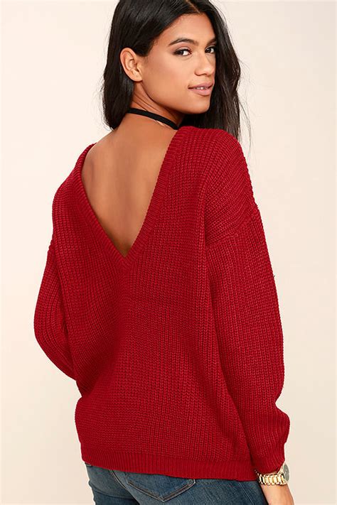 Red Sweater Oversized Sweater Backless Sweater 4800 Lulus