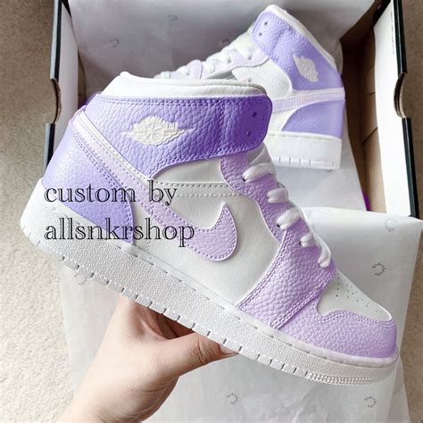 Custom Air Jordan 1 Mid Purple Lilac Etsy