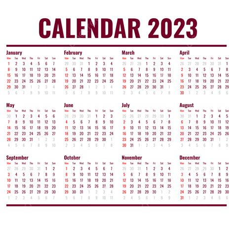 Calendar 2023 Simple Maroon Calendar 2023 Calendar Desk Calendar Png