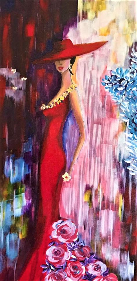 Girl In Red Dress Painting Woman Painting Acrylic Painting Oil