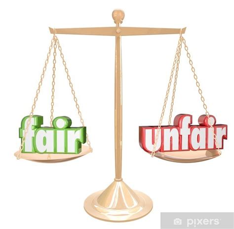 Sticker Fair Vs Unfair Words Scale Balance Justice Injustice Pixersus