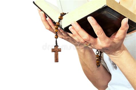Woman Holding A Cross And A Bible In Her Hands Stock Image Image Of Prayer Culture 131269309