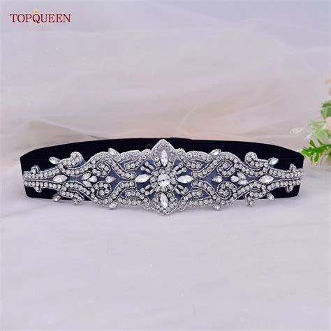 Topqueen S26 B Wedding Dress Elastic Belts Silver Rhinestone