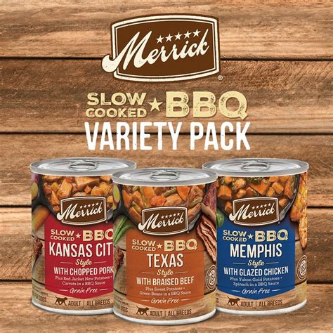 The product line features natural ingredients, with ancestral diets, limited ingredient diets, and other special wet and dry formulas. MERRICK Slow Cooked BBQ Variety Pack Grain-Free Wet Dog ...