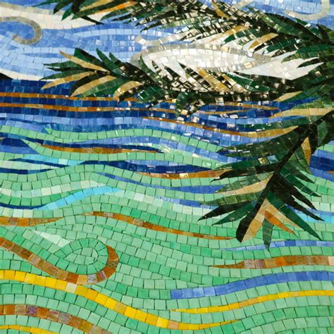 Beach Mosaic Mural Tile Hand Cut Glass Mosaic Picture For Wall Decoration