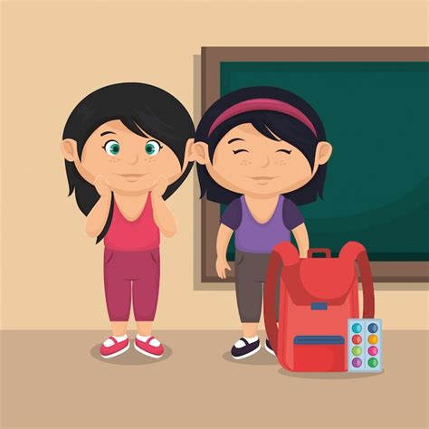 Meninas Da Escola Com Mochila Vetor Premium