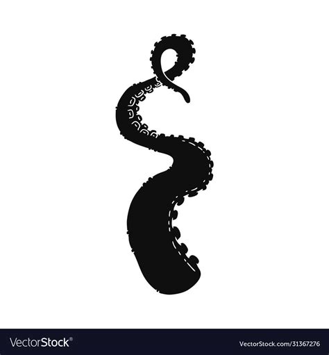 Black Cartoon Octopus Tentacle Isolated On White Vector Image