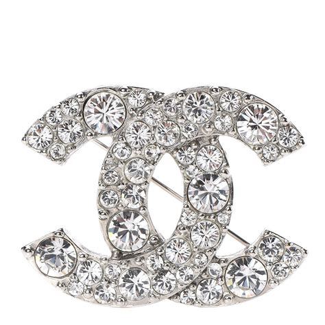 Chanel Crystal Large Cc Brooch Silver 473382 Fashionphile