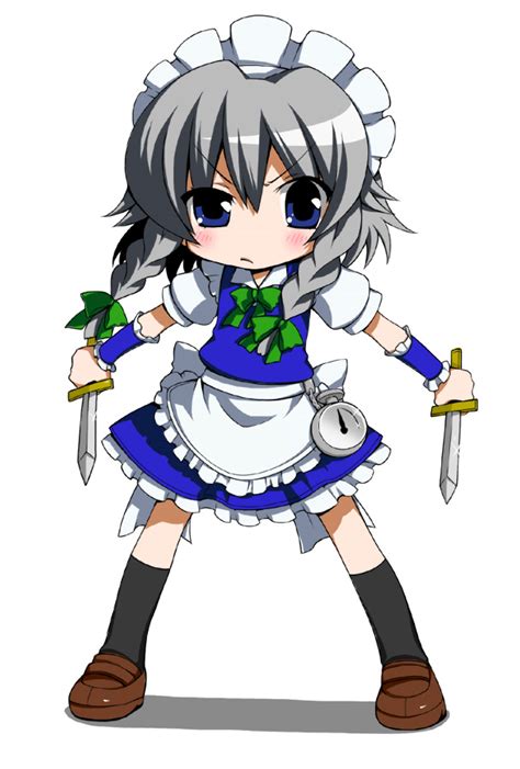 Safebooru Apron Blue Dress Blue Eyes Blush Bow Braid Chibi Dress Eichi Yuu Hair Ribbon Izayoi