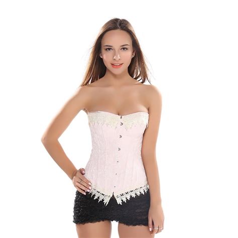 Sexy Overbust Pink Jacquard Corsets And Bustiers Burlesque Women