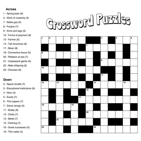 Large Print Easy Crossword Puzzles Printable