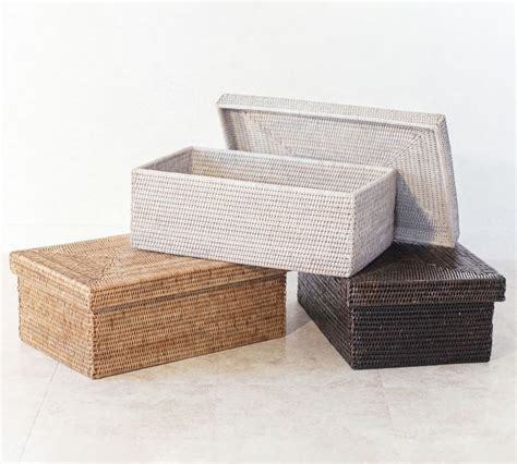 Tava Handwoven Rattan Rectangular Storage Box With Lid In Storage Boxes With Lids Box