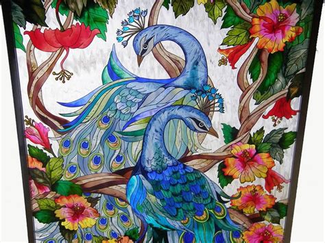 Spectacular 2 Peacock Stained Glass Window Panel Stained Glass Window Panel Peacock Art