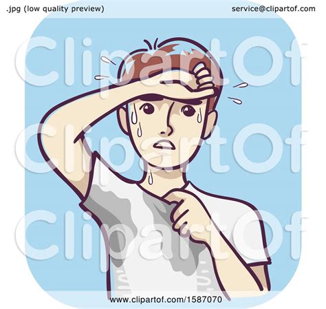 Clipart Of A Man Wiping Forehead With Wet Underarms And Chest