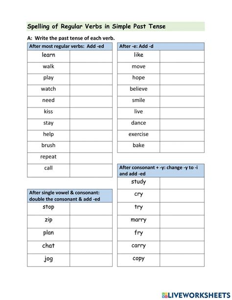 Worksheet For Spelling Regular Verbs In Simple Past Tense
