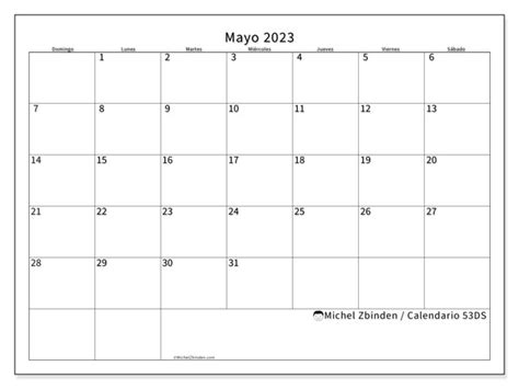 Calendario Mayo De 2023 Para Imprimir “53ds” Michel Zbinden Pa