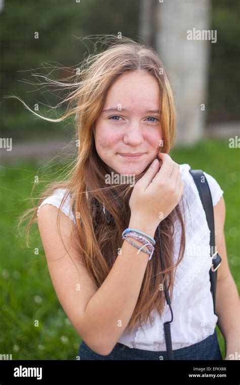 Young Cute Teen Girl Portrait Outdoors Stock Photo Alamy
