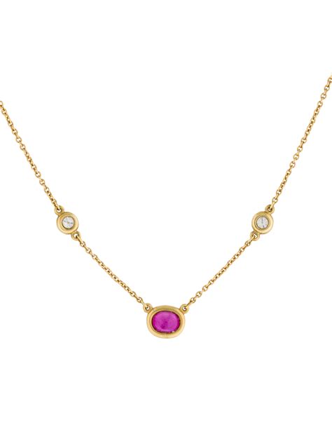 Tiffany And Co 18k Ruby And Diamond Pendant Necklace 18k Yellow Gold