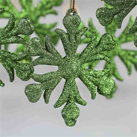 Green Glittered Snowflake Ornaments Snow Snowflakes Glitter