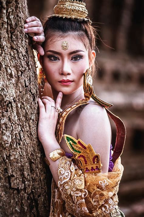 Ancient Thai Woman In Traditional Costume Of Thailand Stock Photo