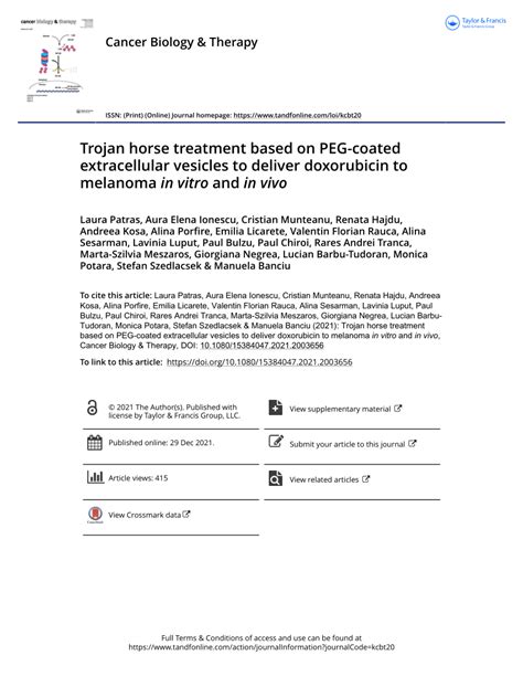 Pdf Trojan Horse Treatment Based On Peg Coated Extracellular Vesicles