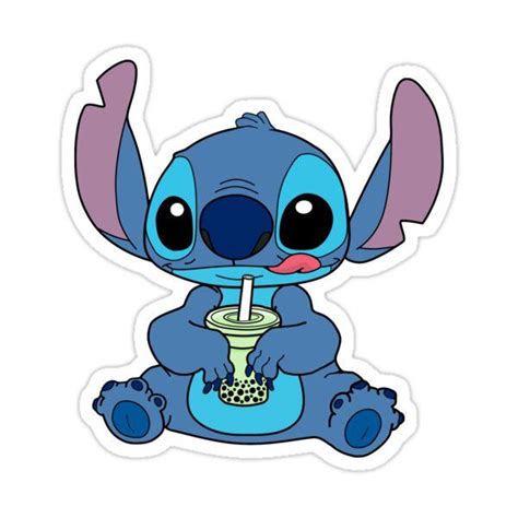 Stitch With Honeydew Boba Drink Sticker By Lojains Cute Laptop