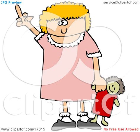 Angry Little Blond Girl Holding Her Doll And Flipping Someone Off After