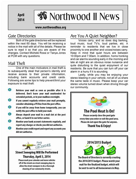 Free Editable Hoa Newsletter Templates Printable Templates