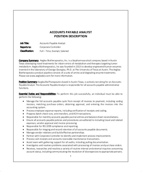 Free 9 Sample Accounts Payable Job Description Templates In Ms Word Pdf