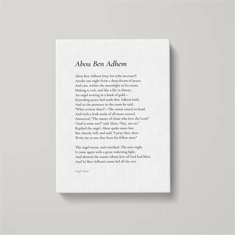 Abou Ben Adhem By Leigh Hunt Poem Canvas Print Poetry Print T