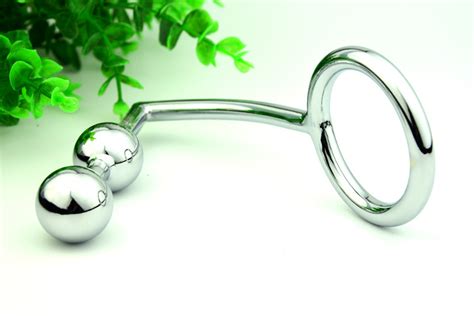 Silver Alloy Anal Hook With 2 Beads Ball And Ring Metal Anal Butt Plug For Men Gay Anal Sex Toys