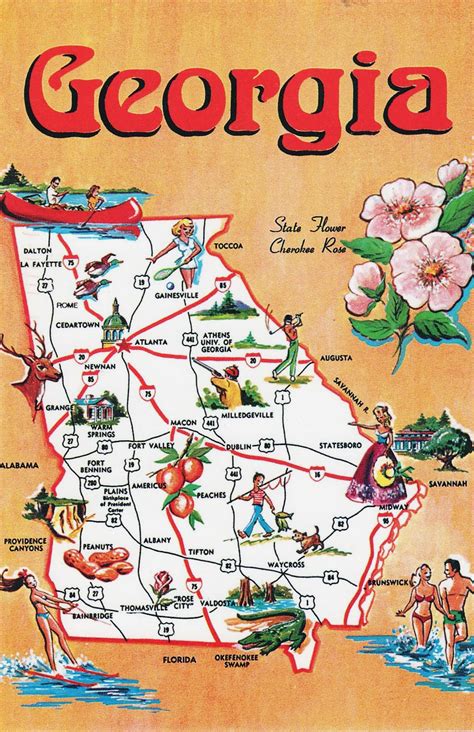 Large Tourist Illustrated Map Of Georgia State Maps Of