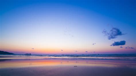 Desktop Wallpaper Pink Blue Sunset Calm Beach Nature
