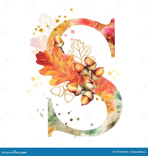Fall Watercolor Letter S Watercolor Autumn Alphabet Stock Image