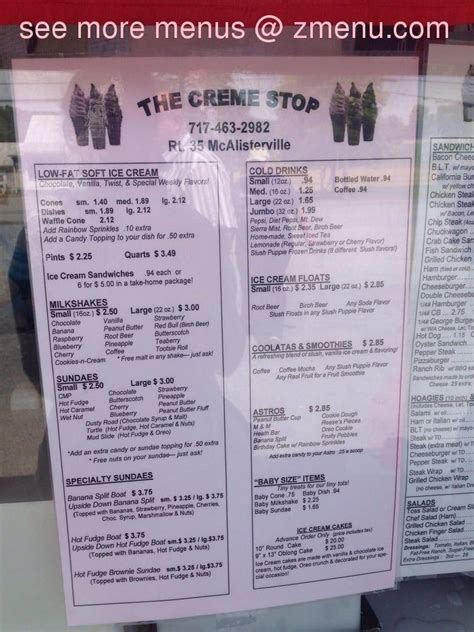 Menu At The Creme Stop Restaurant Mcalisterville Pa 35