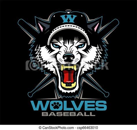 Wolves Baseball Team Design With Mascot Head And Crossed Bats For
